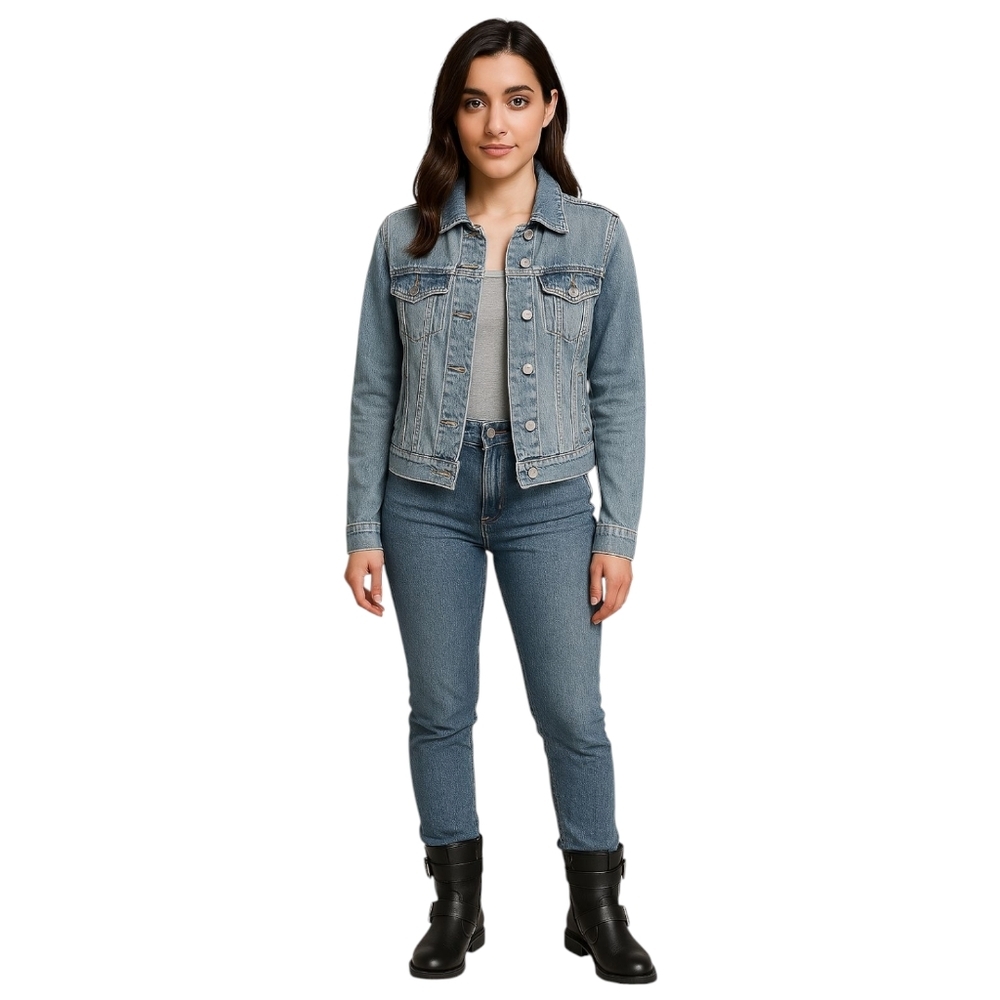 True Religion F. Crop Truck Jacket Size Large Y2K Light Wash Denim